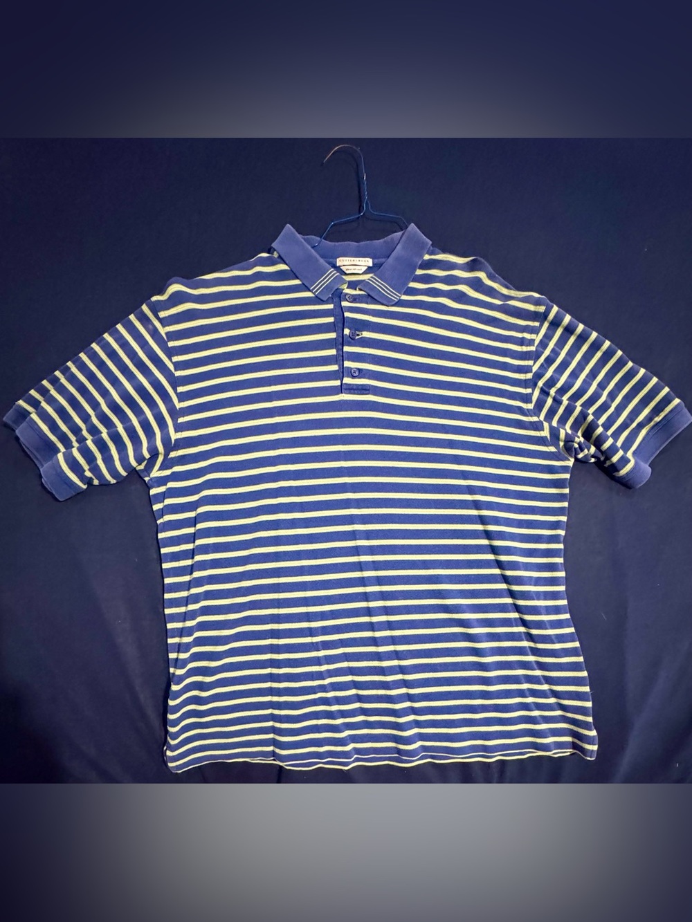 Men's Large Cutter & Buck Blue and Light Green Striped Polo Dress Shirt